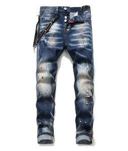 Dsquare Europese en Amerikaanse luxe ontwerper D2 jeans slim fit elastische borduurwerk broek mode swing verf herenkleding Amerikaanse maat 2838 Jea