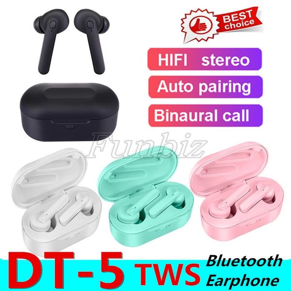 DT-5 TWS écouteurs sans fil Bluetooth 5.0 casque écouteurs stéréo étanche Sport dans l'oreille écouteurs micro intégré casque d'appairage automatique