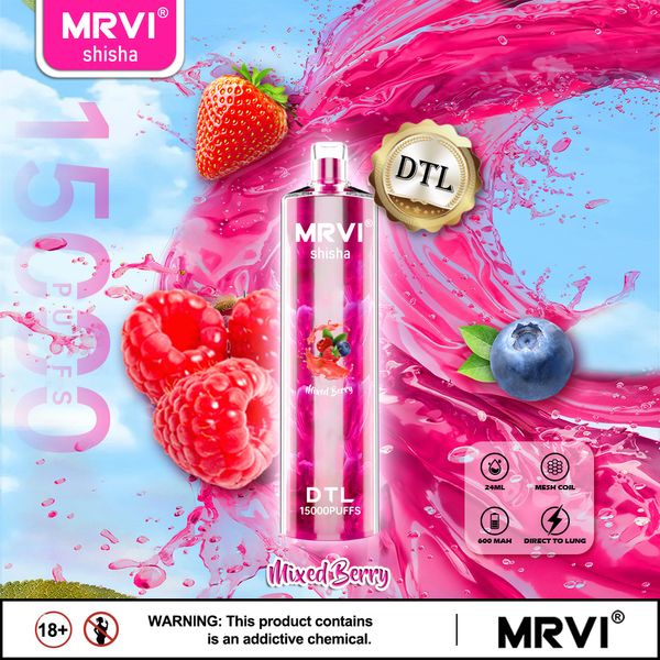 DTL Vaping Style Puff 15000 MRVI Shisha 15K Puff 12k Puff 9000 Vapes Puff Bar Dispositif 600mAh Batterie rechargeable Préfilée 24ml CARTRIDE E NOUVELLES VATES