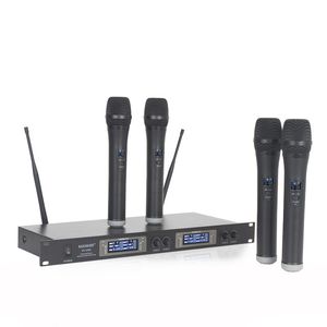 Doppio sistema di microfono WIRELESS LED a 4 canali con 4 MIC CORDLESS per KTV Family Entertainment