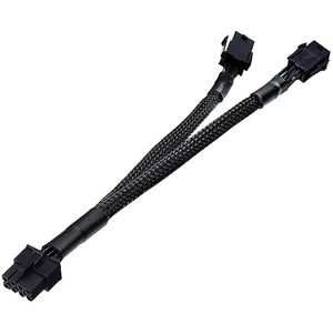 Câble adaptateur d'alimentation pour carte graphique GPU, double 6 broches femelle à 8 broches mâle, 18awg, manchon tressé, noir, 20cm