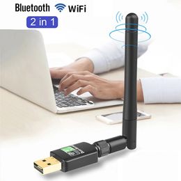 Dual Band 600M Bluetooth 5.0 Ontvanger 2 IN 1 Wifi Bluetooth USB Draadloze Adapter voor Mobiele Telefoon Tablet met externe Antenne