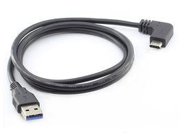Câble d'alimentation de transfert de données USB 3.1 Type-C vers USB 3.0 Type A à double flexion pour téléphone Samsung Android noir 1M