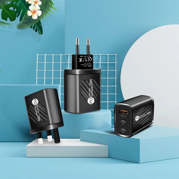 Cargadores duales C 20W PD Dual TIPO C 1 Cargador USB Multipuerto PD USB Carga de viaje EE. UU. UE Reino Unido Adaptador de enchufe para Iphone Samsung LG Adaptador de teléfono móvil