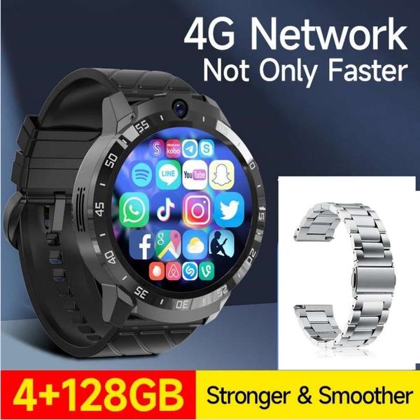 Cámara dual Android Smartwatch con 128G ROM Steel Strap 1000mAh Batería Power Bank GPS Wifi Google Play Store Smart Wrist Watch