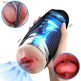 Dual Channel Mannelijke Masturbatie Cup Smart Verwarming Vagina Vibrerende Mond Pijpbeurt Trillingen 2 in 1 Pocket Kut Mannen Masturbator l230518