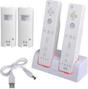 Station de charge double avec 2 batteries rechargeables Lumière LED pour Wii Wii U télécommande blanche Contrôleurs Wii Original NO7232256