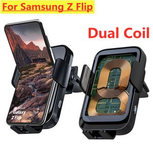 Dual Coil Wireless Car Charger Auto Telefoon Houder Stand 15W Inductie Snel Opladen voor Samsung Z Flip 3 4 S22 21 iPhone 14 13 12