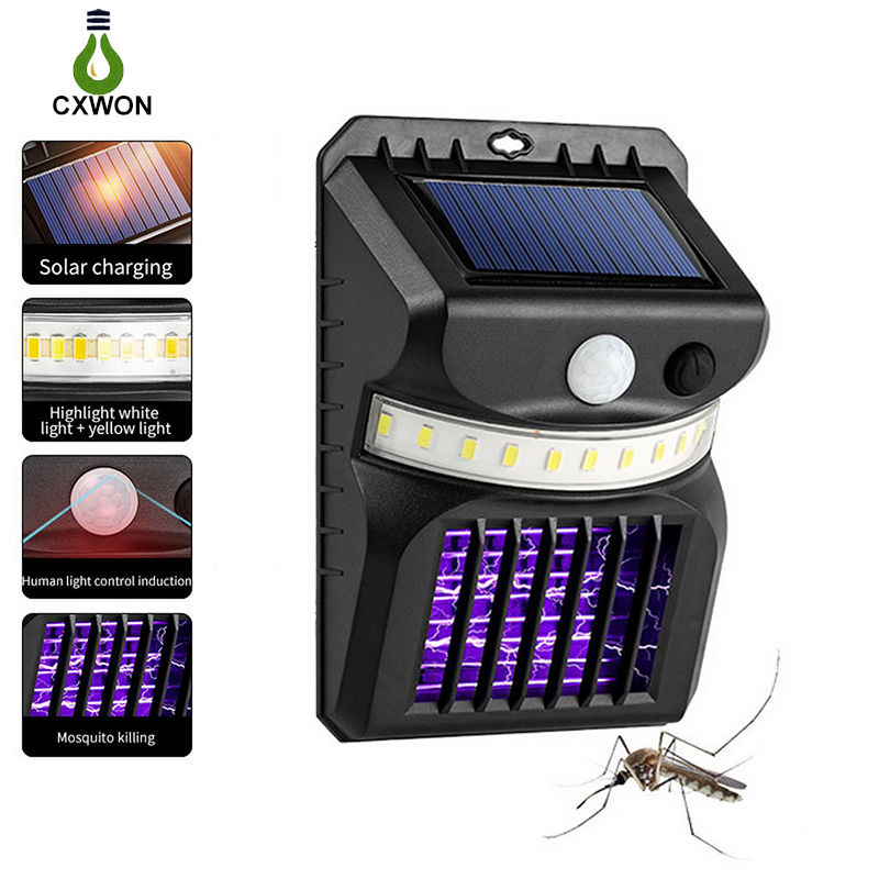 LED Solar Ultraviolett Elektroschock Mückenvernichtungslampe Wandleuchte PIR Bewegungssensor IP65 Wasserdicht für Gartengehweg im Freien