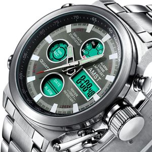 Montres noires à double affichage pour hommes, montres électroniques à Quartz lumineuses de Sport numériques, étanches, Relogio Masculino272Y