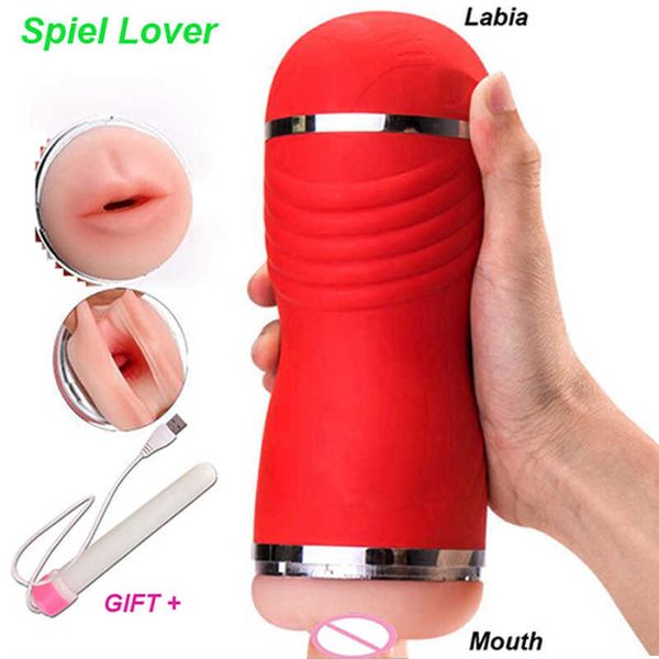 Dual Hole 3D Deep Throat Realistic Oral vagina Sex Toy para hombre artificial Vagina Real Pussy sin vibrador Masturbador masculino para hombre Y201118