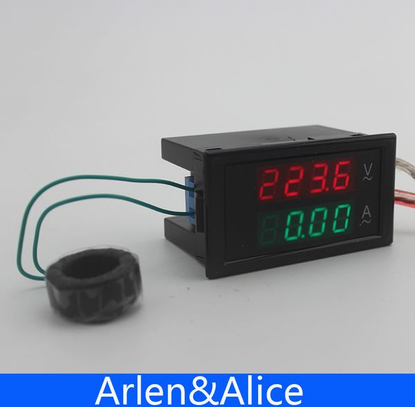 Dual LED 4 Digital D69 Voltaje de visualización y corriente Voltímetro de medidor Rango AC 80-300V 0.00-100.0A