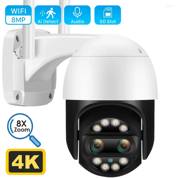 Caméra Wifi PTZ double objectif 2.8mm 12mm, 4MP, Audio couleur 2K, Vision nocturne, détection humaine Ai, vidéosurveillance extérieure, sécurité IP