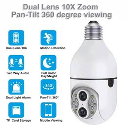 Dual Lens 4MP E27 WIFI Lamp Camera Indoor 10X Optische Zoom CCTV Auto Tracking Beveiliging Surveillance Smart Home 360 PTZ IP Camera