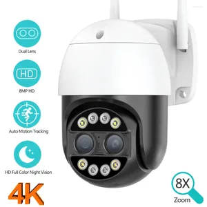 Caméra IP Wifi PTZ à double objectif, Zoom 8X, pour l'extérieur, HD, Vision nocturne polychrome, suivi automatique des mouvements, vidéosurveillance