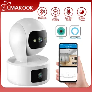 Double objectif WIFI PTZ caméra écran AI suivi automatique intérieur 4MP Surveillance de sécurité IP ICSEE PRO Alexa