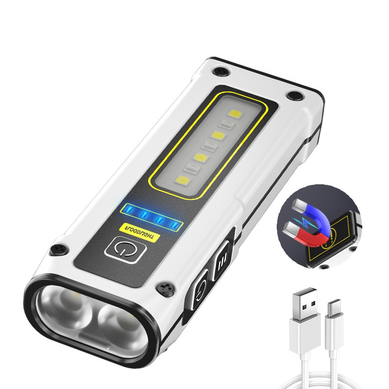 デュアルライトミニLEDトーチタイプ-C充電マルチ機能ポータブル強力な懐中電灯を磁石