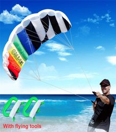 Dubbele lijnen parafoil vlieger vlieggereedschappen lijn power vlecht zeilen kitesurf regenboog buitenspeelgoed sportstrand stunt kites4225851