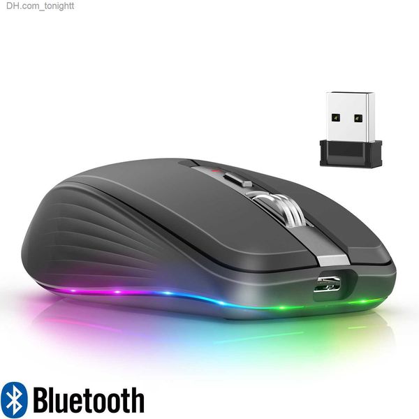 Souris sans fil Bluetooth 2.4G rechargeable double mode Souris muette RVB pour Windows Mac IOS Android Tablette portable Téléphone PC Q230825