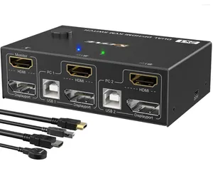 Conmutador KVM de doble Monitor HDMI Displayport DP conmutador de pantalla extendida para 2 ordenadores monitores compartidos y 4 puertos USB 2,0