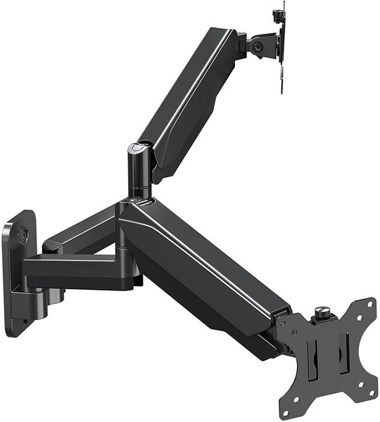 Soporte de montaje en pared para dos monitores - Brazo articulado de movimiento completo y altura ajustable para monitor con resorte de gas - Se adapta a LCD de 13 a 32 pulgadas