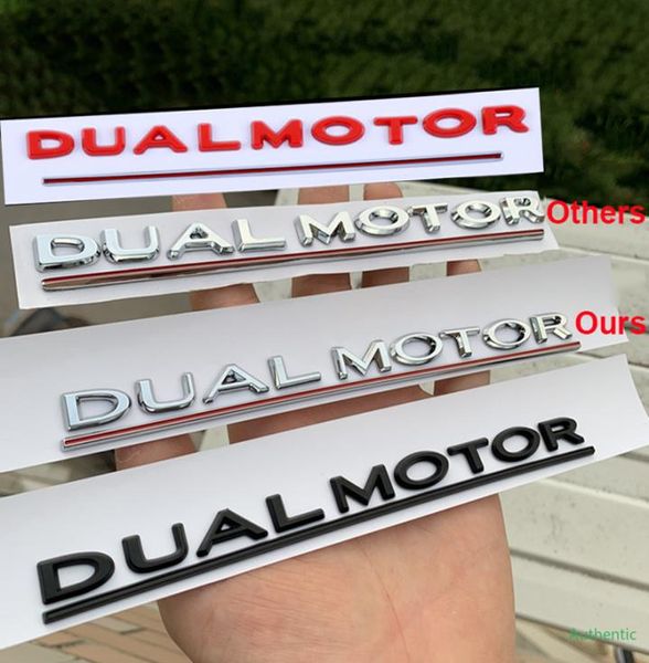 Double moteur souligné les lettres emblèmes pour Tesla Model 3 Styling Car Styling Refarting High Performance Trunk Badge Sticker Chrome4413187