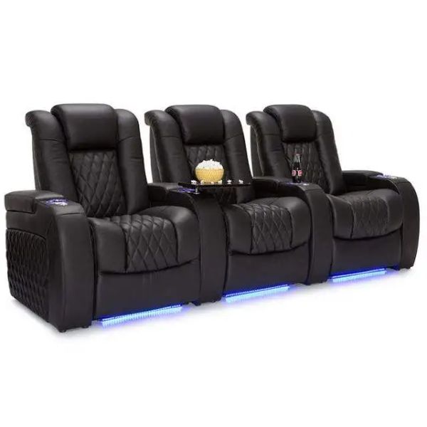 Double moteurs inclinable inclinable massage chaise théâtre salon canapé fonctionnel de canapé en cuir authentique