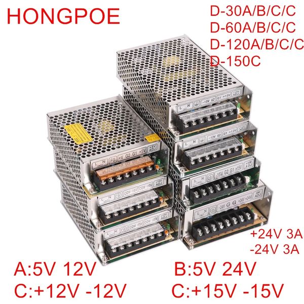 Salida dual D-30 D-60 D-120 D-150 Fuente de alimentación conmutada 30w 60W 120W 150W 5v 24v 5v 12v +12V -12V +15V -15V ac dc convertidor Conmutación LED Transformadores de iluminación adaptador de transformador