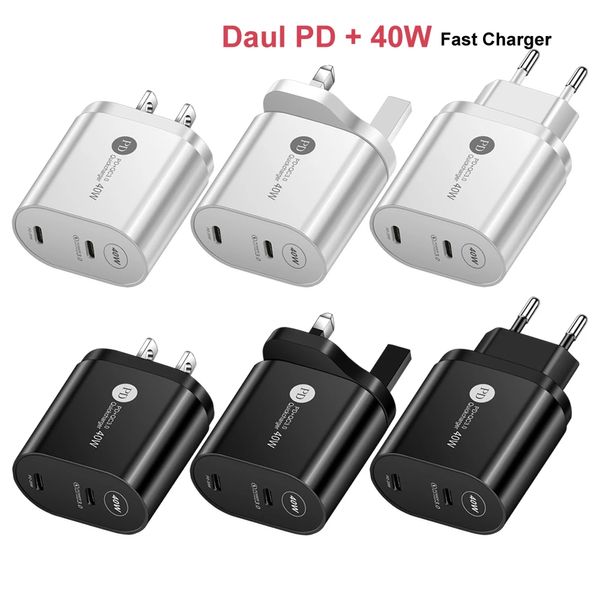 Double chargeur PD 40W USB C QC 3.0 EU US UK Plug chargeur rapide Type C chargeur de téléphone pour iPhone11 iPhone 12 Pro Max iPad Xiaomi