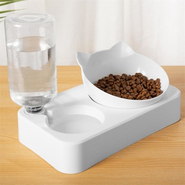 Double Port Pet Feeder Chien Chat Automatique Fontaine à Boire Alimentation Bol de Nourriture Chiot Distributeur d'eau Bols Chaton Bouteille d'eau Y200922