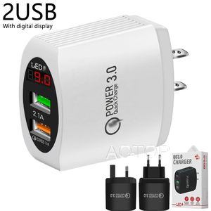 Adaptateur mural double Port USB avec affichage numérique LED 25W, EU/US/UK, adapté pour smartphone iphone Samsung