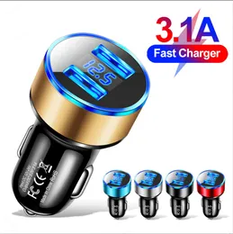 Chargeur de voiture mini USB à deux ports Charge ultra rapide Prise de cigarette Allume-cigare Affichage LCD Voltmètre 12-24 V Adaptateur de charge de téléphone en alliage d'aluminium avec emballage PP