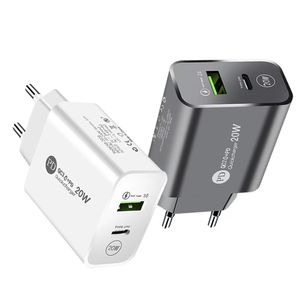 Dual Ports PD Type C Wall Charger Power Adapters QC3.0 USB-C Fast Charge Charger-adapter voor Samsung S22ultra S21 iPhone 14 13 12 Pro Max Xiaomi PC EU US Plug