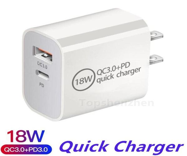 Puertos duales USB Charger 18W Charger Quick PD 30 Cargo rápido Adaptador de cargador de pared de la casa Tipo C Carga rápida para iPhone 12 XS SAMS6892097