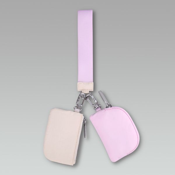 Porte-clés à double pochette Mini sac de yoga Mini portefeuille détachable à fermeture éclair autour du bracelet Porte-clés portable Portefeuille porte-monnaie Mini poche à monnaie pour femmes