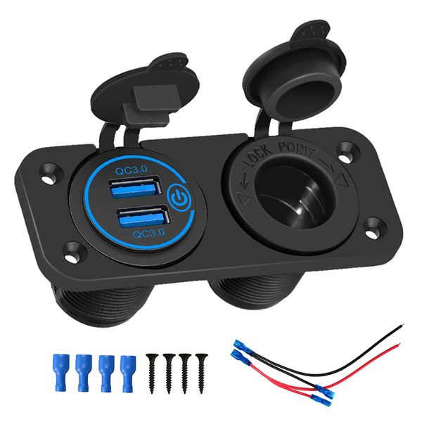 Double QC3.0 prise allume-cigare séparateur chargeur de voiture prise 12V prise USB Marine étanche panneau d'alimentation adaptateur kit de bricolage