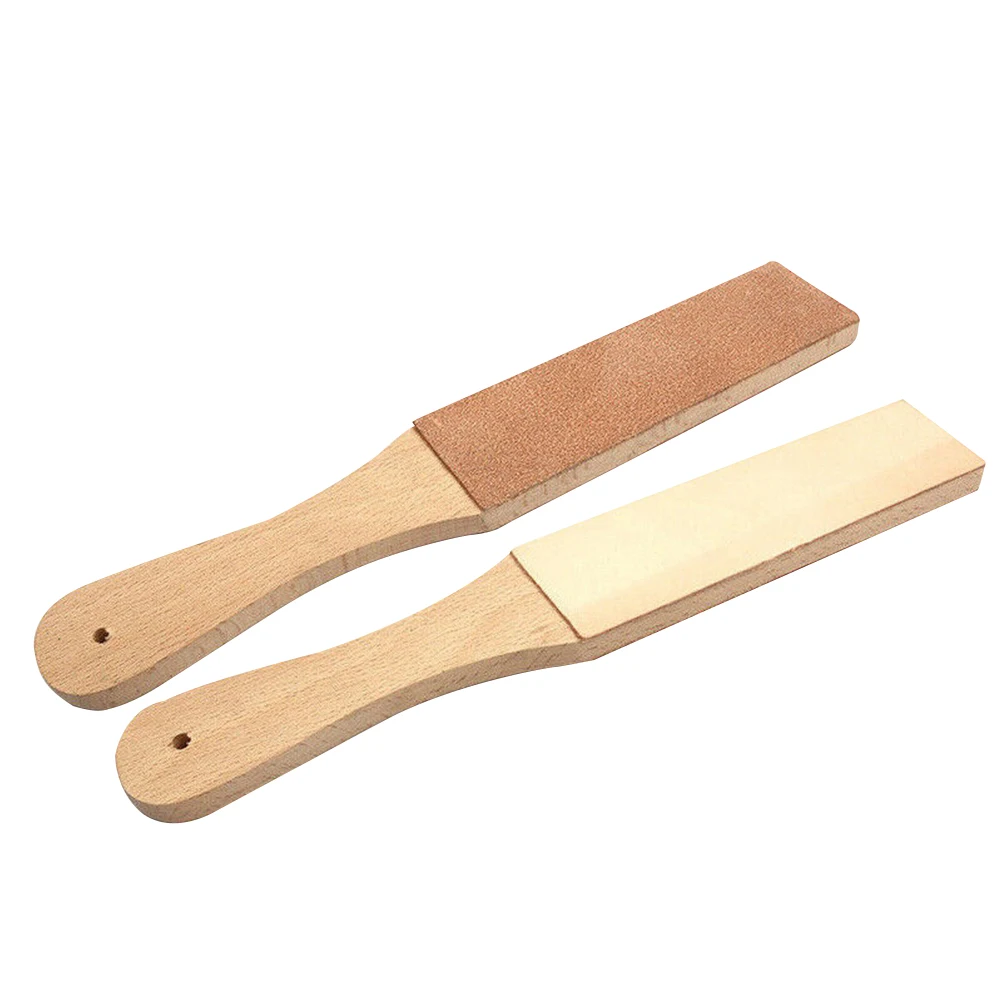 Dubbel zijdig lederen mes strop Cutter Razor slijpen Polijsten houten handgreep keuken mes slijper schaar slijpgereedschap