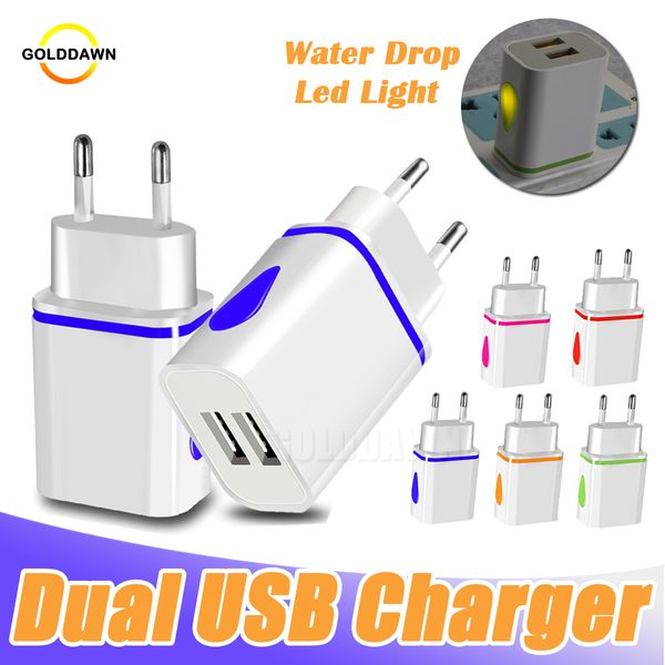 Double chargeur USB de voyage prise US EU 5V 2A, adaptateurs muraux de voyage, goutte d'eau, lumière Led pour adaptateur universel de charge de téléphone portable