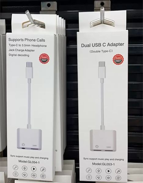 Adaptateur d'écouteur double type-c DAC Jack pour Samsung S20 xiaomi LG USB-C Type C à 3,5 mm AUX Audio Casque Splitter Convertisseur de charge avec emballage