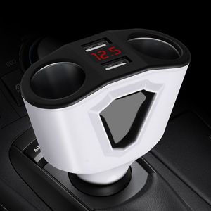 Chargeur de voiture double USB 3.1A avec 2 prises allume-cigare Support d'alimentation Volmètre de courant pour téléphone tablette GPS avec boîte de vente au détail