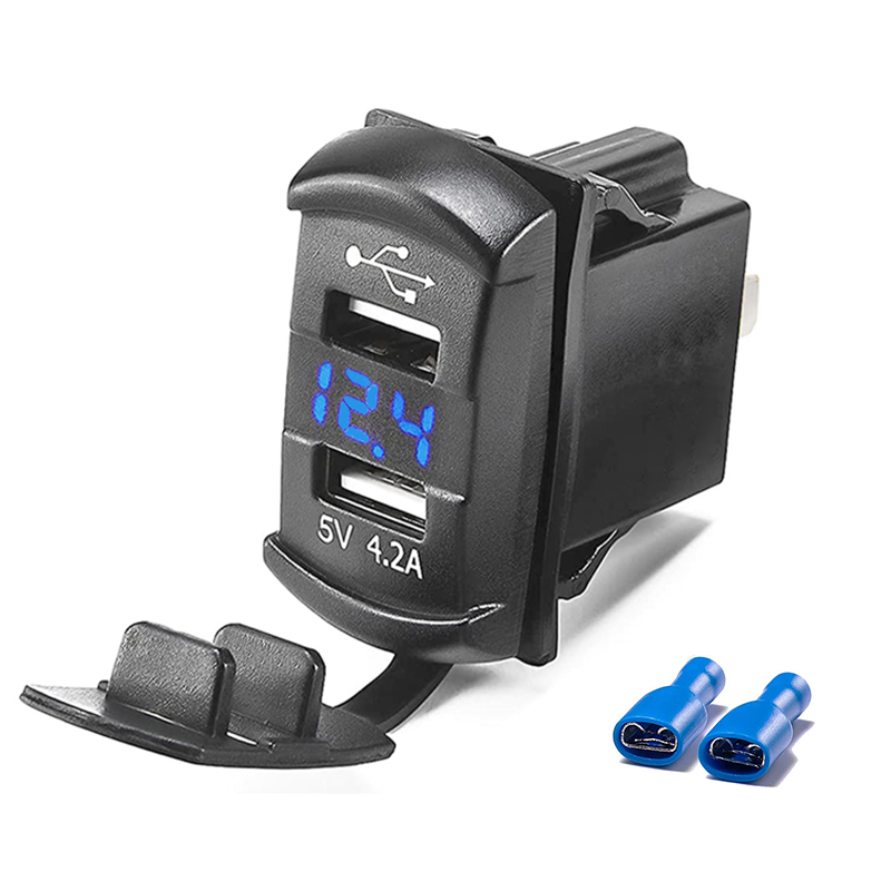 듀얼 USB 자동차 충전기 4.2A 로커 어댑터 소켓 LED 보트 RV 차량의 로커 해양 스위치 패널 용 디지털 전압계