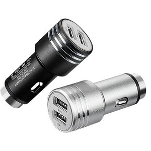 Double USB chargeur de voiture en alliage d'aluminium marteau de sécurité 2A chargeurs en métal adaptateur universel pour Samsung téléphone portable 200 pièces