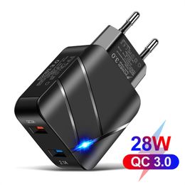 Chargeur double USB Quick Charge 3.0, 2 ports QC3.0, Charge rapide, pour iPhone, Samsung, Xiaomi, Huawei, tablette, téléphone intelligent, adaptateur d'éclairage LED