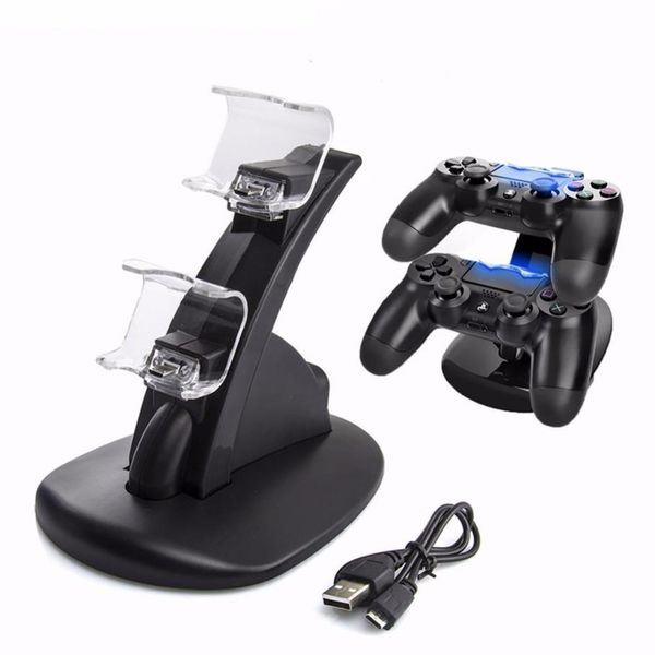 Base de carga USB dual Estación de carga Soporte de soporte Luz LED para Playstation 4 PS4 Slim Pro Controlador inalámbrico DHL FEDEX EMS ENVÍO GRATIS