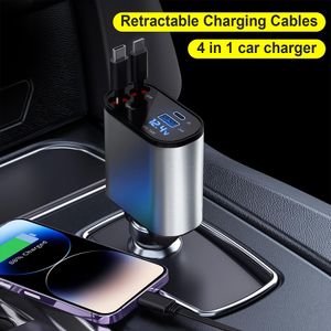 120W 4 en 1 Cargador de coche Cable USB tipo C para teléfono Samsung Cable de carga rápida Adaptador de encendedor de cigarrillos