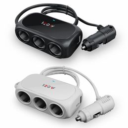 Allume-cigare de voiture à 3 voies, double Port USB, séparateur de prise de chargeur, adaptateur de prise DC 5V 1A + 2,1a pour tous les téléphones, PC, Ipad