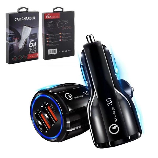 Cargadores de coche con dos puertos USB, cargador de coche con luz Led Real, adaptador de corriente para iphone 11 12 13 Pro max, samsung, htc, enchufe para teléfono Android ZZ