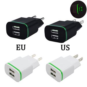 Double Ports USB chargeur mural rapide EU US lumière LED adaptateur de chargeur de voyage de téléphone portable pour Smartphones Samsung