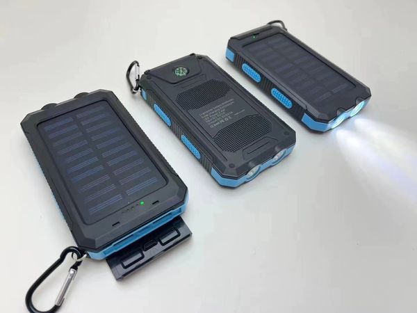 Banque d'énergie solaire double USB Lampe de poche intégrée Charge rapide Chargeur de panneau de batterie solaire portable Charge de boussole intégrée pour tous les téléphones portables appareils électroniques