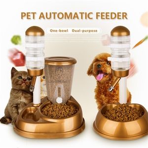 DualUse Pet Cat Dog Mangeoire automatique avec fontaine à eau Seau à nourriture de grande capacité et distributeur de bouteille d'eau pour chien chat 210320